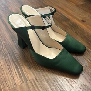 Staud Green Satin Block Heel Pumps Size 10